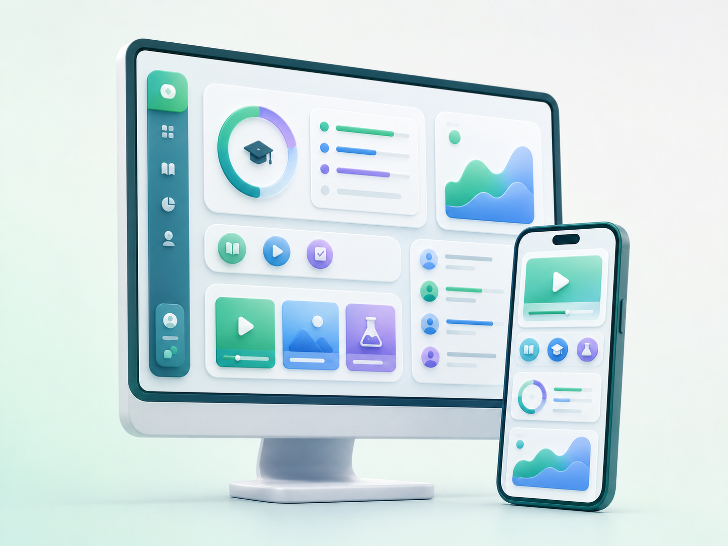 Ilustrasi aplikasi Portal Pendidikan pada perangkat desktop dan ponsel