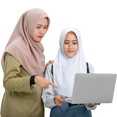 Guru dan siswa belajar menggunakan teknologi pendidikan